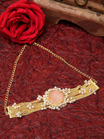 Gold-Toned & White Brass Gold-Plated Choker Necklace