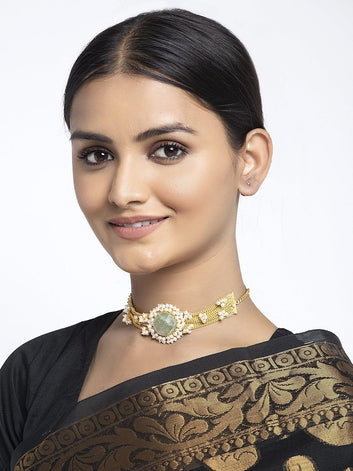 Gold-Toned & White Handcrafted Necklace