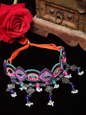 Women Multicoloured Brass Silver-Plated Afghan Necklace