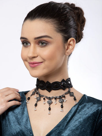 Silver-Plated & Black Brass Afghan Necklace