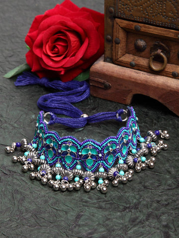 Women Turquoise Blue & Silver-Toned Brass Choker Necklace