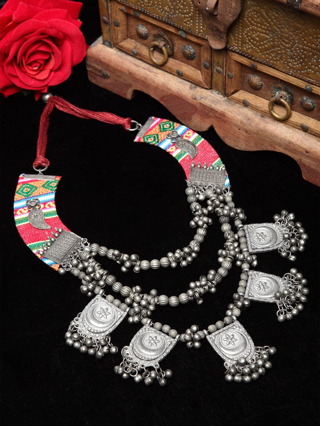 Silver-Plated & Red Brass Afghan Necklace