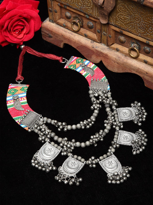 Silver-Plated & Red Brass Afghan Necklace