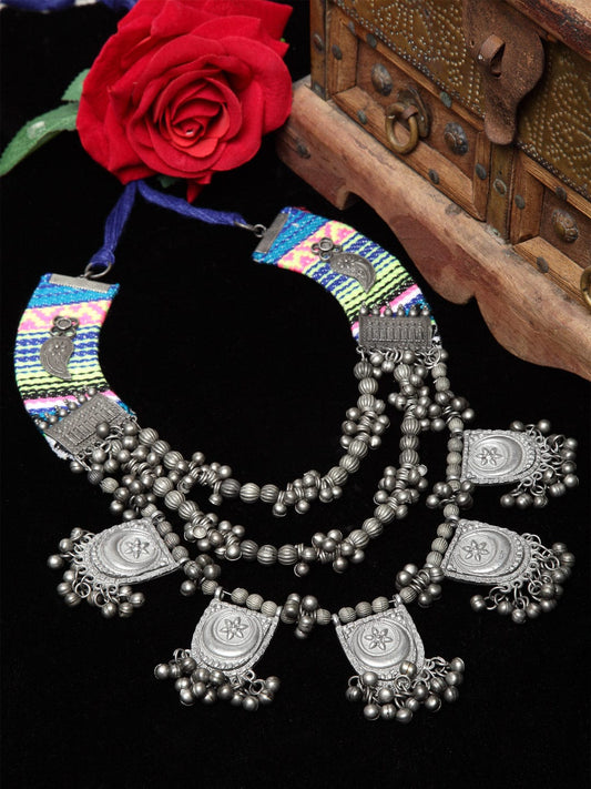 Silver-Plated & Blue Brass Afghan Necklace