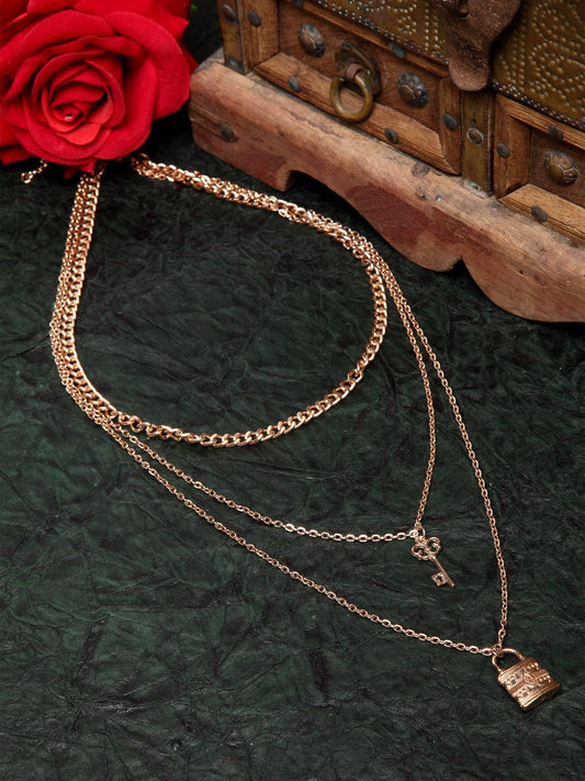 Women Rose Gold Layered Contemporary Necklace