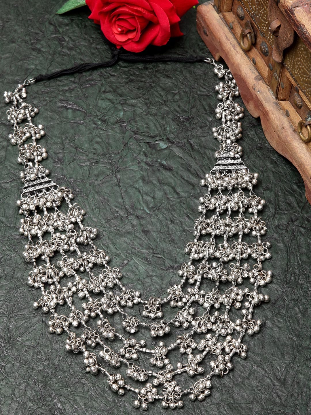 Silver-Toned Brass Silver-Plated Oxidised Necklace