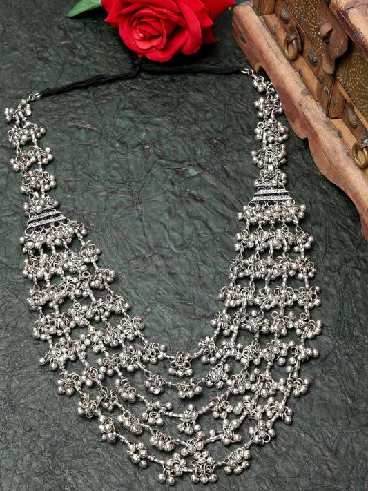 Silver-Toned Brass Silver-Plated Oxidised Necklace