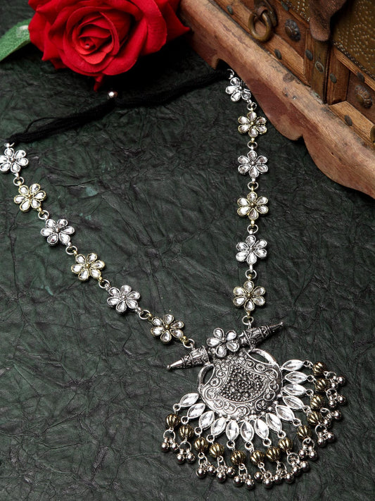 Gold-Toned & Silver-Toned Brass Gold-Plated Oxidised Necklace