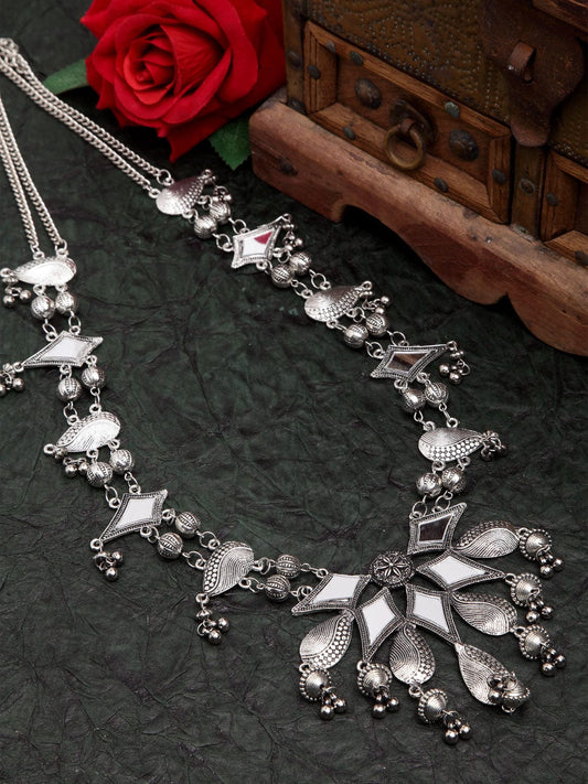 Silver-Toned Brass Silver-Plated Mirror Oxidised Necklace