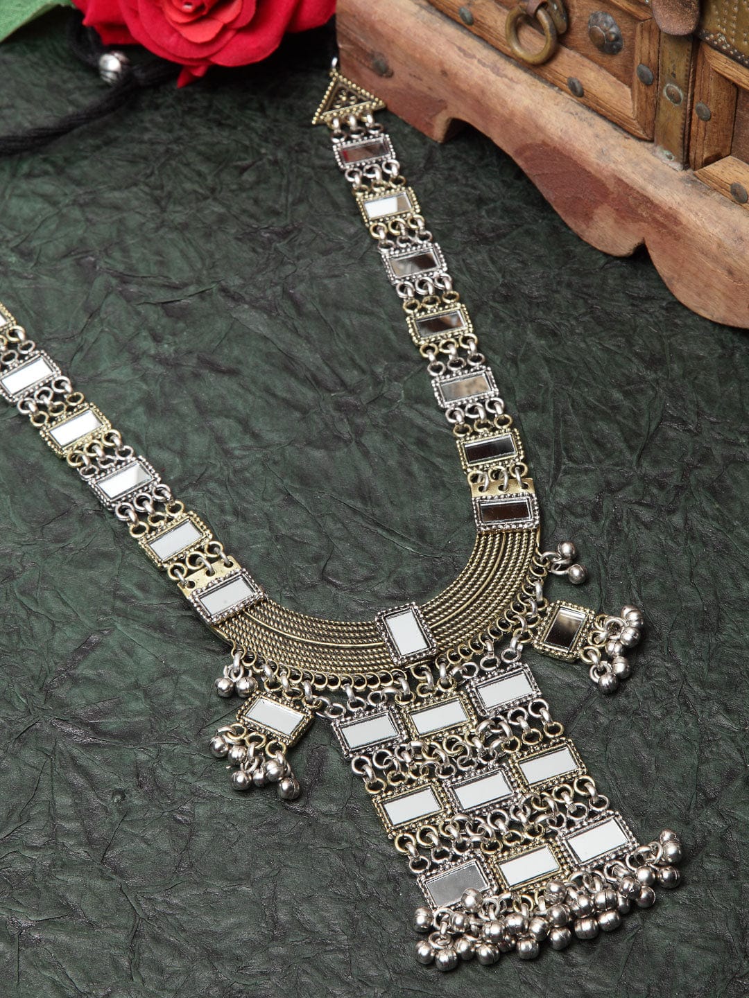 Women Gold-Toned & Silver-Toned Brass Mirror Necklace