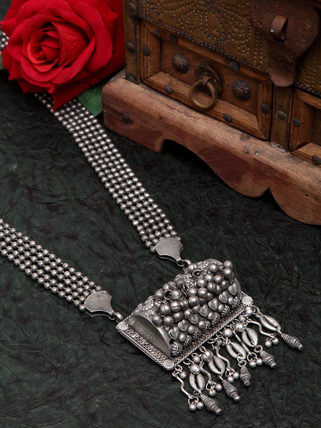 Gunmetal-Toned Brass Silver-Plated Antique Necklace