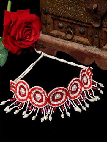 Silver-Toned & Red Brass Silver-Plated Afghan Choker Necklace
