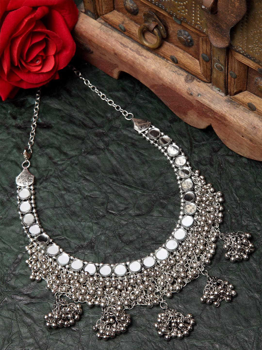 Women Silver-Toned Brass Mirror Necklace