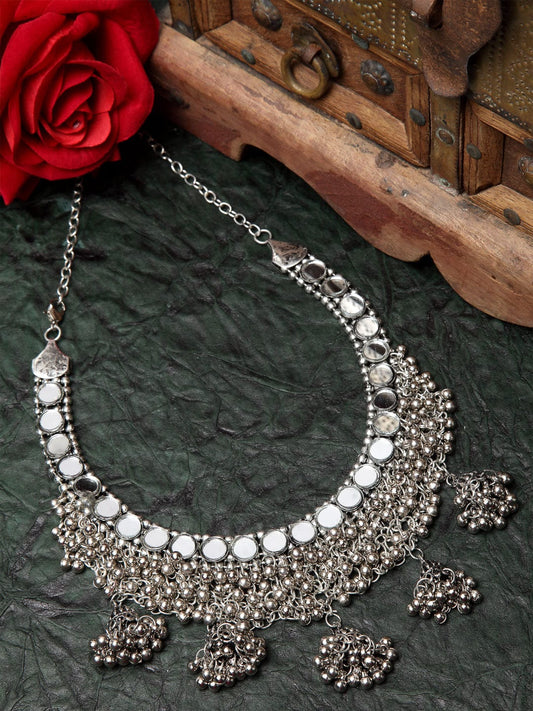 Women Silver-Toned Brass Mirror Necklace