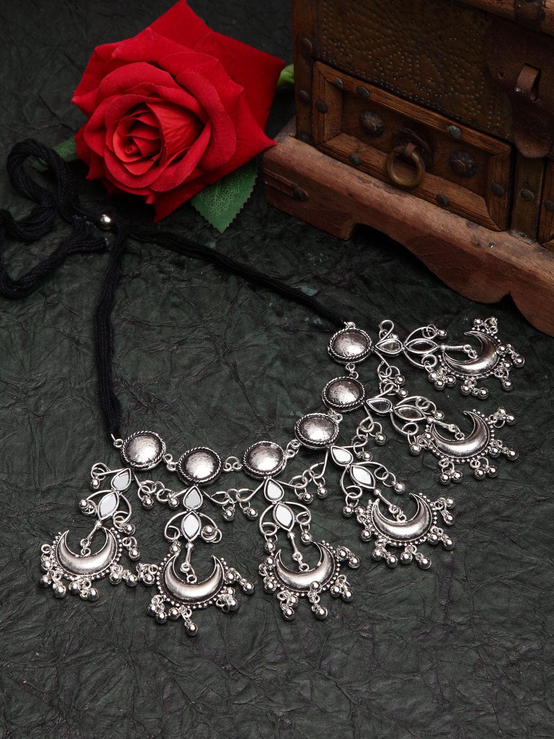 Silver-Plated & Black Brass Mirror Necklace