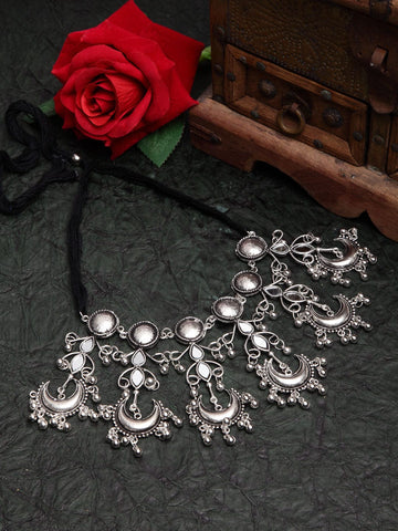 Silver-Plated & Black Brass Mirror Necklace