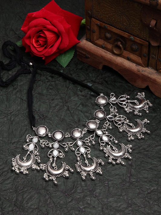 Silver-Plated & Black Brass Mirror Necklace