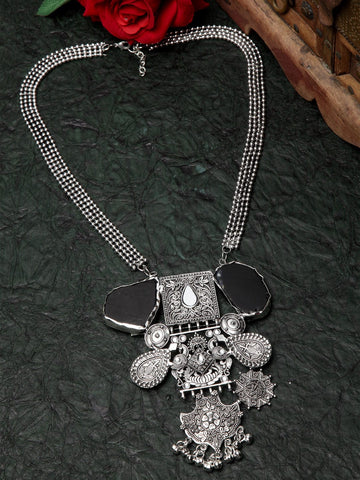 Women Black & Silver-Toned Brass Antique Necklace