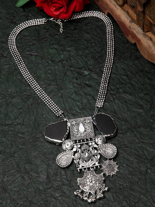 Women Black & Silver-Toned Brass Antique Necklace