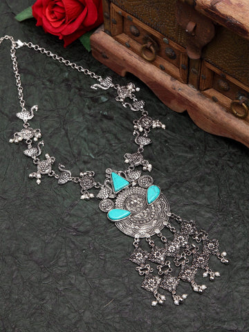 Brass Silver-Plated Oxidised Necklace