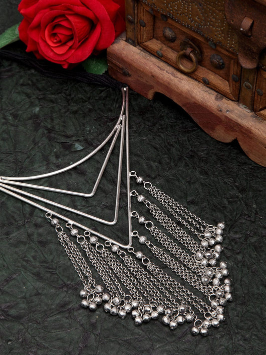 Silver-Toned Brass Silver-Plated Tasselled Necklace