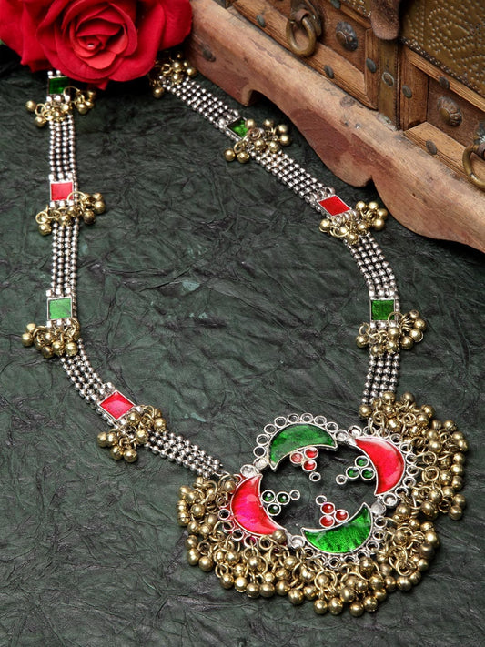 Gold-Toned & Red Brass Gold-Plated Meenakari Necklace