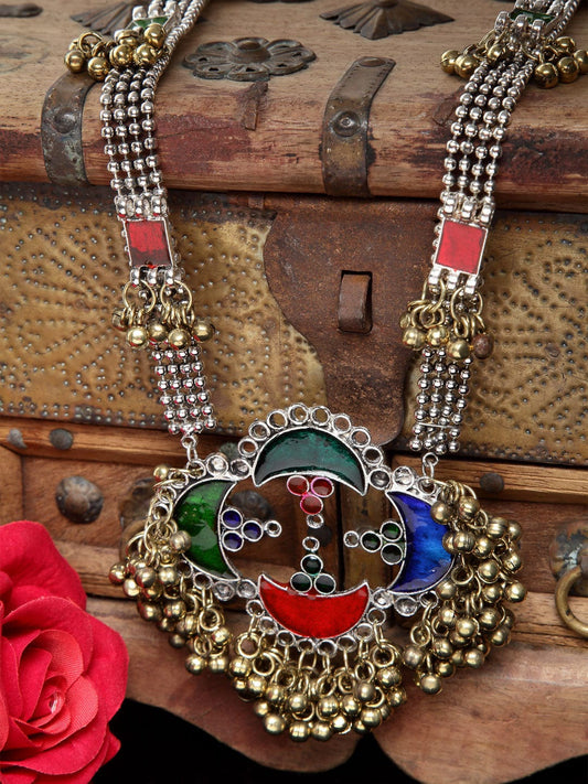Women Gold & Red Meenakari Afghan Oxidised Necklace