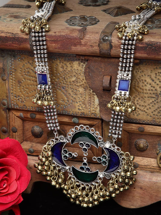 Gold-Toned & Silver-Toned Brass Gold-Plated Meenakari Necklace