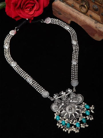 Silver-Plated & Turquoise Blue Brass Temple Necklace