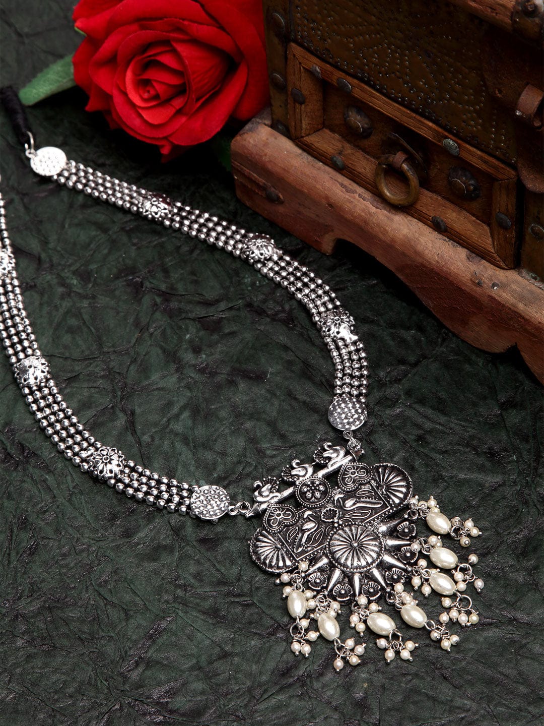 Brass Silver-Plated Temple Necklace