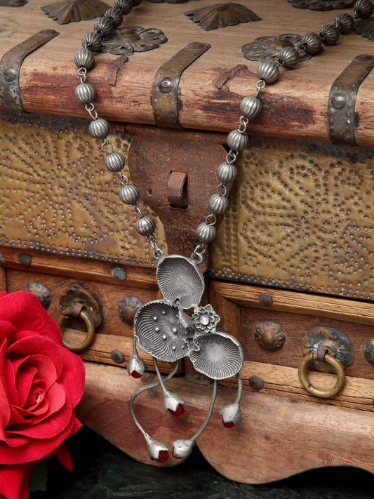Gunmetal-Toned Brass Silver-Plated Oxidised Necklace