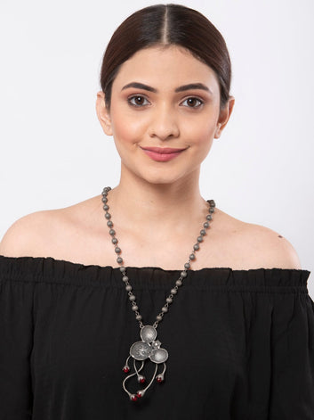 Gunmetal-Toned Brass Silver-Plated Oxidised Necklace