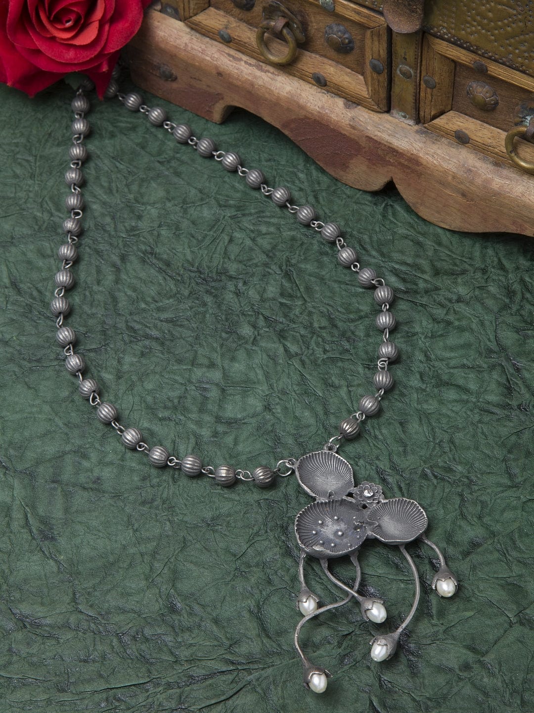 Women Beads & Pearls Studded Tribal Design Oxidised Necklace