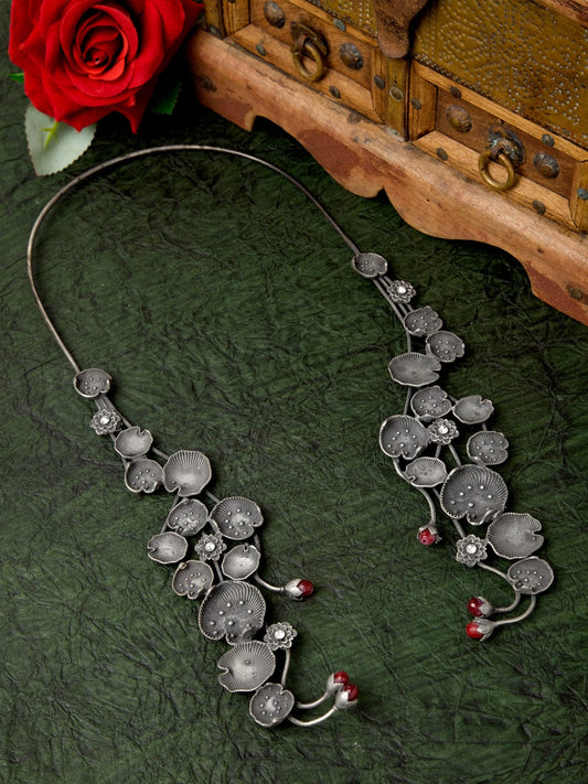 Gunmetal-Toned & Red Brass Silver-Plated Oxidised Necklace