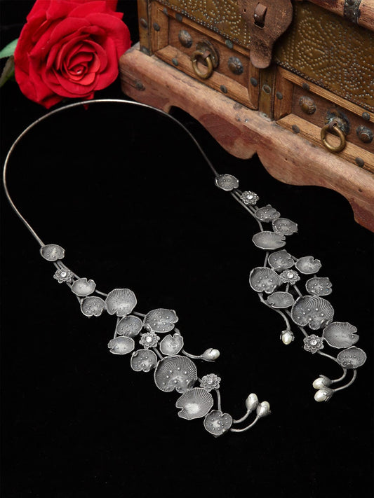 Gunmetal-Toned Brass Silver-Plated Oxidised Necklace