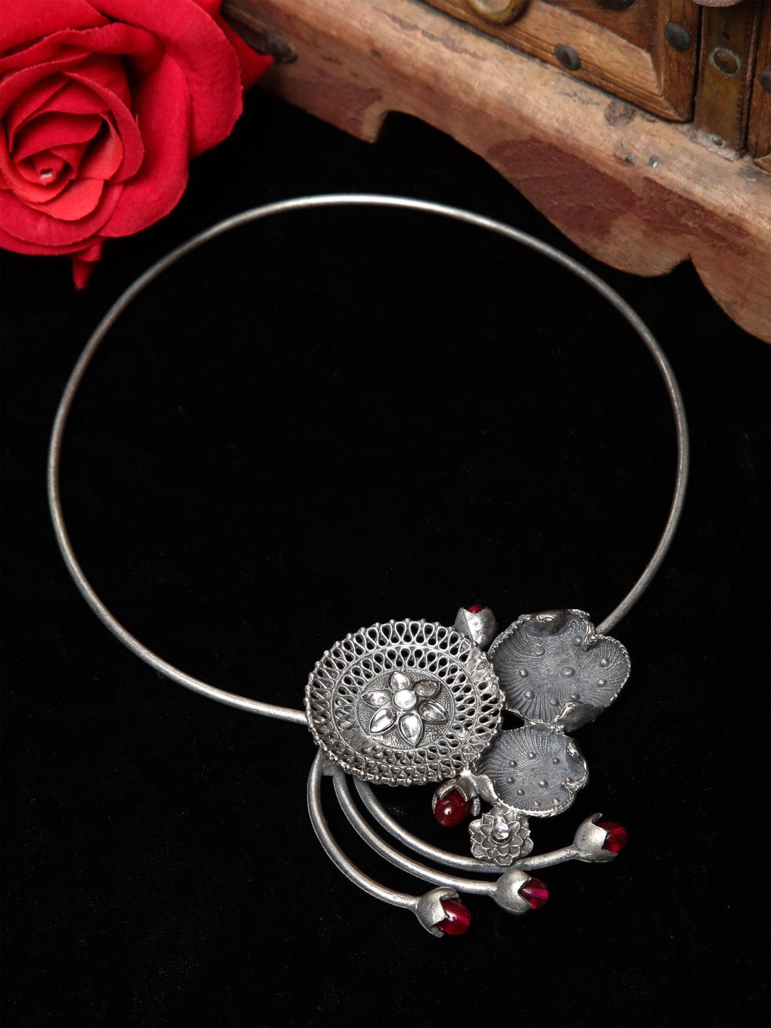 Silver-Toned Brass Silver-Plated Oxidised Necklace