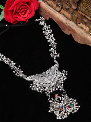 Silver-Toned & Orange Brass Silver-Plated Temple Necklace