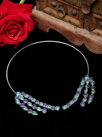 Women Turquoise Blue Oxidised Afghan Design Hasli Choker
