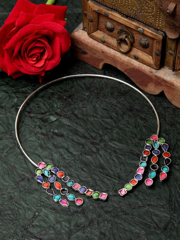 Women Multicolored Meenakari Work Afghan Design Oxidised Hasli Choker