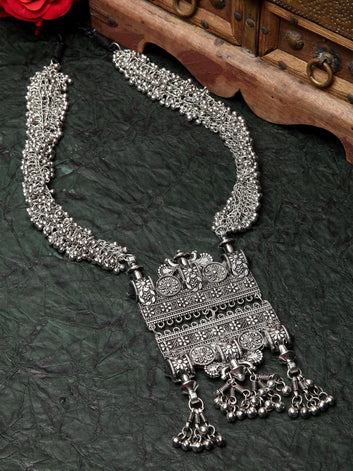Women Silver-Toned & Plated Filigree Work Oxidised Handcrafted Necklace