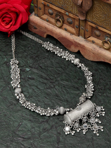 Silver-Toned Brass Silver-Plated Mirror Necklace