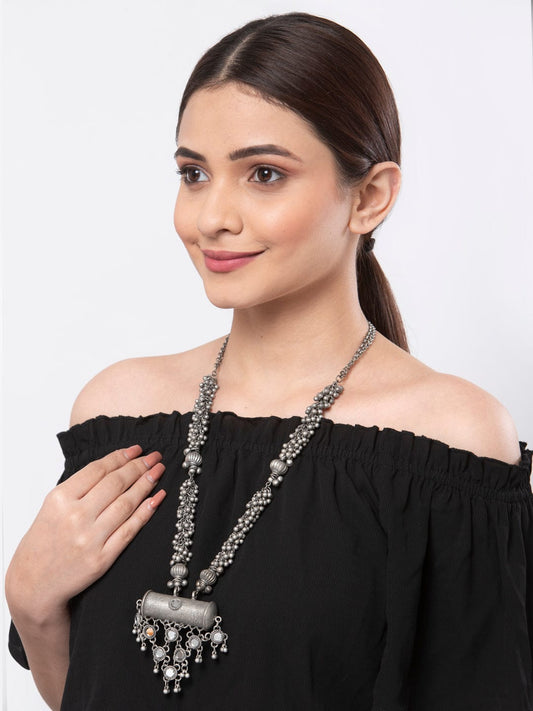 Silver-Toned Brass Silver-Plated Mirror Necklace