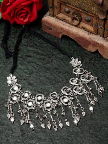 Silver-Toned Brass Silver-Plated Oxidised Necklace
