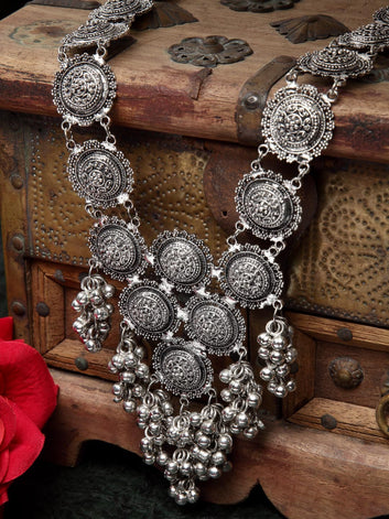 Silver-Plated & Black Brass Temple Necklace