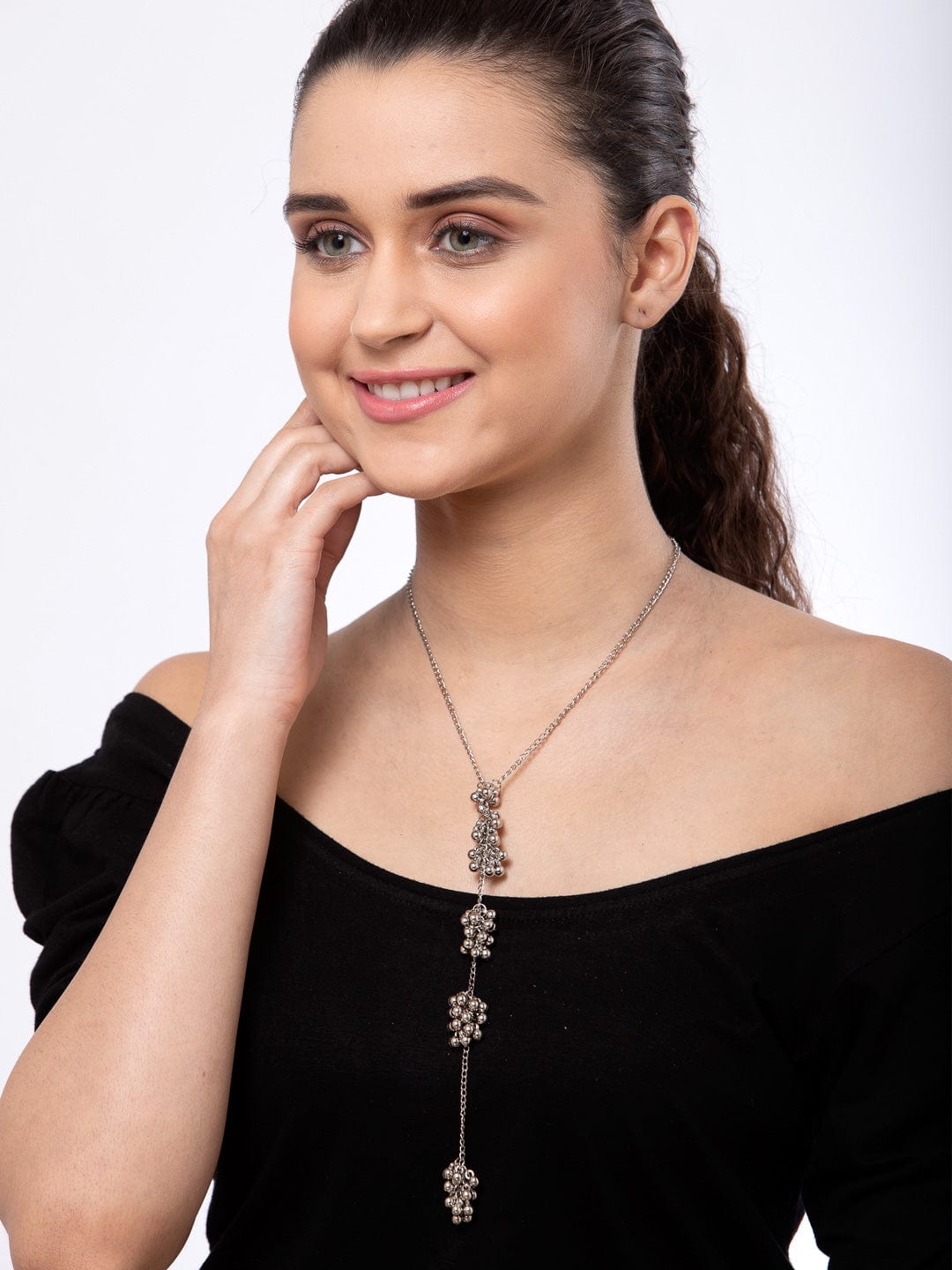 Silver-Toned Brass Silver-Plated Oxidised Necklace