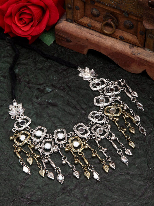 Gold-Toned & Silver-Toned Brass Gold-Plated Oxidised Necklace