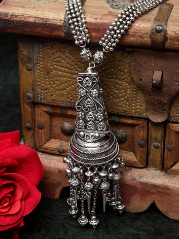 Silver-Toned Brass Silver-Plated Oxidised Necklace