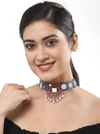 Women Multicoloured Brass Silver-Plated Choker Necklace