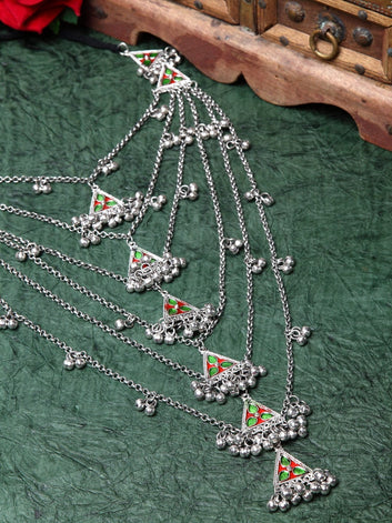 Silver-Plated & Red Brass Meenakari Necklace