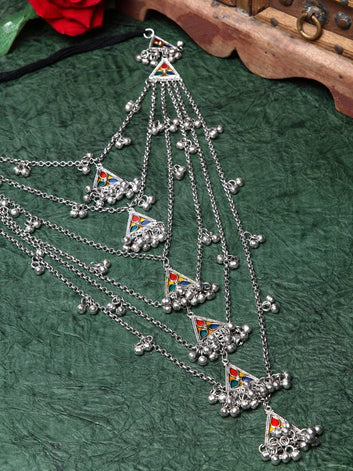 Brass Silver-Plated Meenakari Necklace